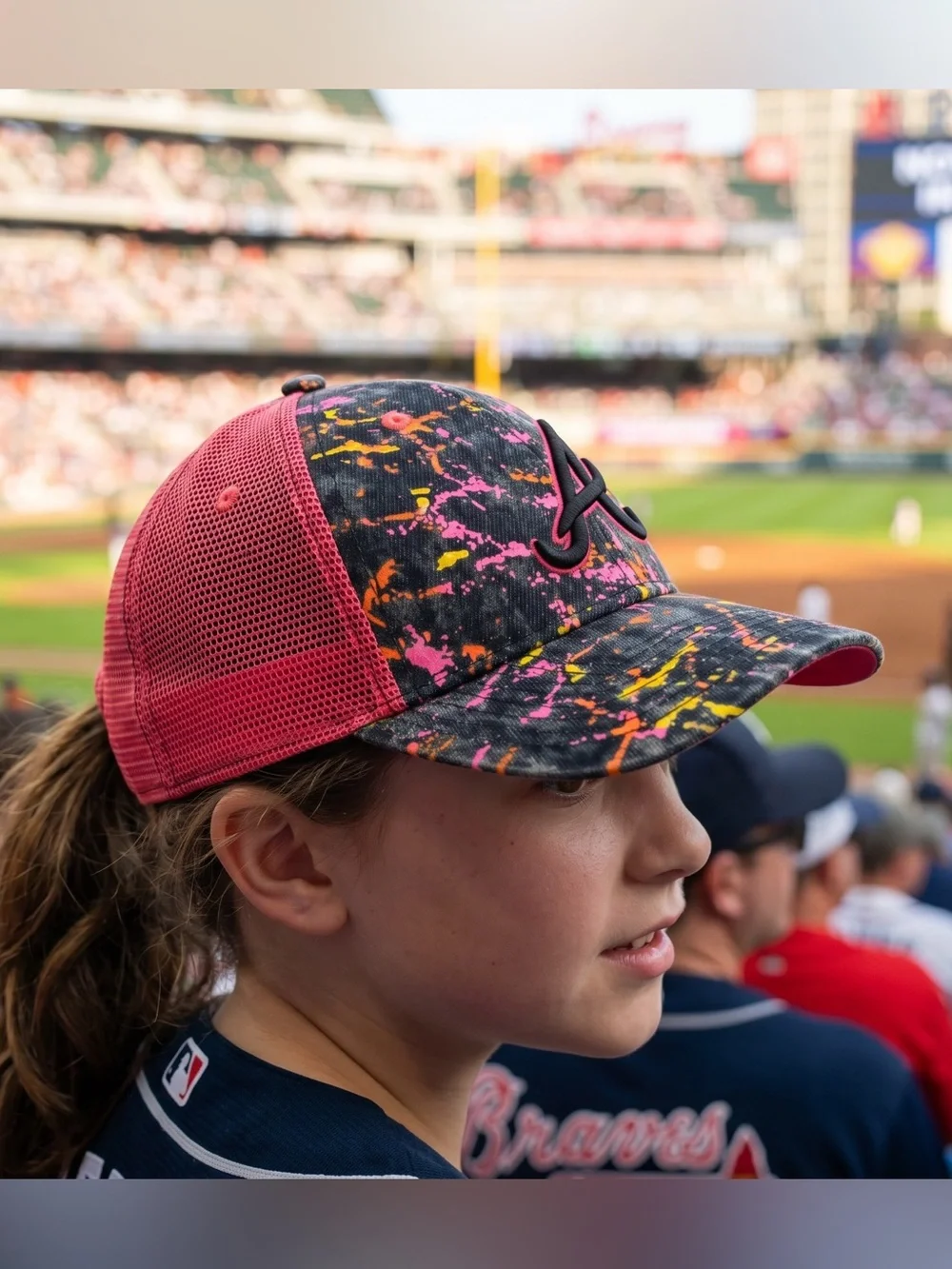 Atlanta Braves New Era 9FORTY Adjustable Mesh Youth Cap Hat Paint Splatter NWOT